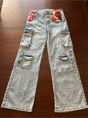 VIP Women’s Light Blue Bootcut Cargo Jeans